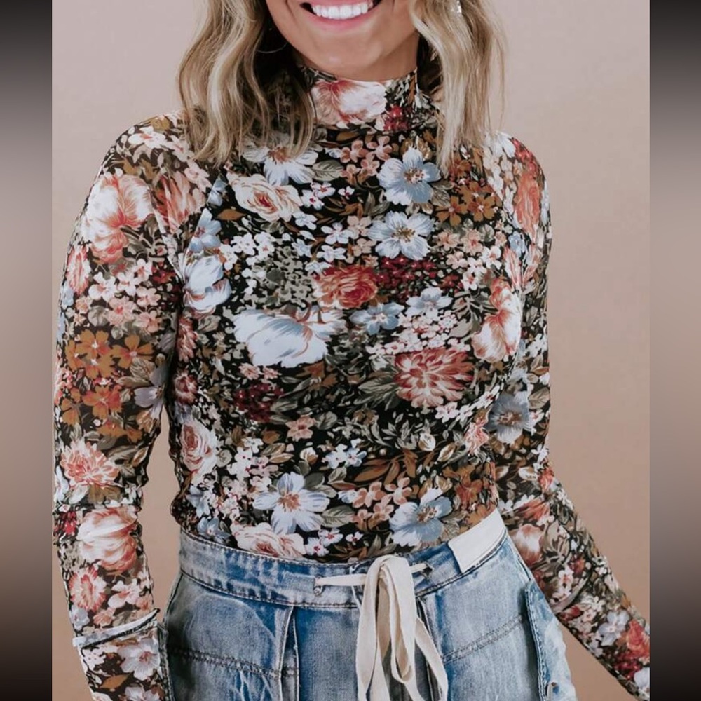 Floral Mesh Long Sleeve Shirt